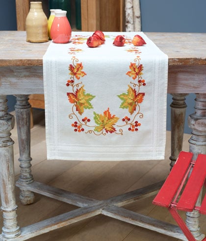 SCHEMA PUNTO CROCE RICAMO PER TOVAGLIA FIORI AUTUNNO DMC CROSS STITCH  PATTERNS